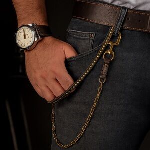Dsquared2 Leather Carabiner Chain Belt Accessory – Brown 18”
